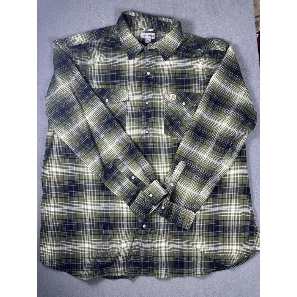 Carhartt 104449 G42 Flannel Shirt Mens 2XL Pearl Snap Rugged Flex Plaid NWOT